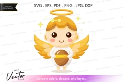 Cute angel holding a football - vector silhouette Product Image 1