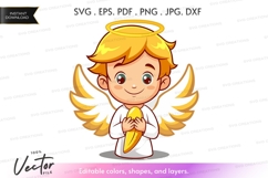 Angelic child with wings holding a golden banana Product Image 1
