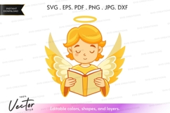 Reading angel vector silhouette Product Image 1