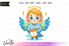 Cute angel holding drum vector silhouette Product Image 1