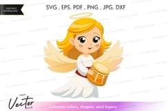 Cute angel playing a drum - vector silhouette Product Image 1