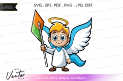 Vector silhouette of a young angel holding a flag Product Image 1