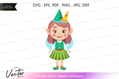 Happy elf girl vector silhouette Product Image 1