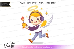 Running angel with headphones vector silhouette Product Image 1