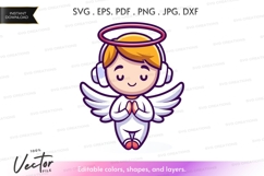 Cute angel with headphones vector silhouette Product Image 1