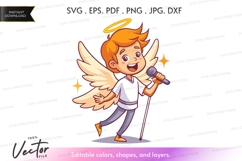 Vector silhouette of a singing angel boy Product Image 1