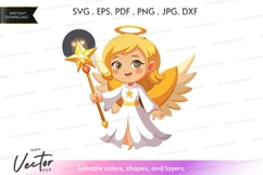 Cute angel with magic wand - vector silhouette Product Image 1