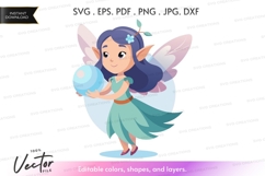 Fairy with blue hair holding a blue orb Product Image 1