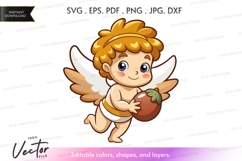 Cute angel with strawberry vector silhouette Product Image 1