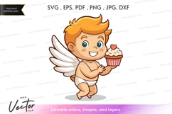 Cute angel holding cupcake vector silhouette Product Image 1