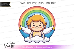 Angel with wings and rainbow vector silhouette Product Image 1