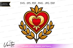 Golden heart with laurel wreath vector silhouette Product Image 1