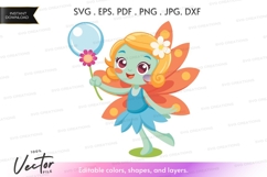 Fairy with flower and bubble vector silhouette Product Image 1