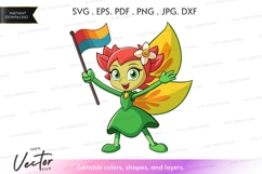 Vector silhouette of a joyful fairy with wings and a flag Product Image 1