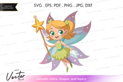 Happy fairy with magic wand vector silhouette Product Image 1
