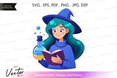 Young witch reading spellbook Product Image 1
