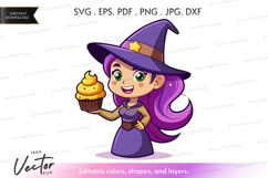 Witch holding cupcake vector silhouette Product Image 1