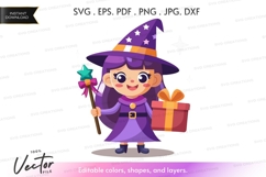 Cute witch holding a gift Product Image 1