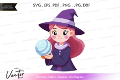 Young witch holding crystal ball - vector silhouette Product Image 1