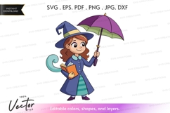 Witch with umbrella vector silhouette Product Image 1