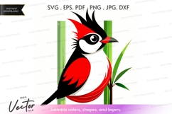 Red-crested bird on bamboo Product Image 1