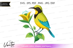 Yellow and blue bird on a flower branch Product Image 1