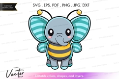 Whimsical elephant bee vector silhouette Product Image 1