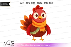 Happy turkey with scarf vector silhouette Product Image 1