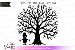 Whimsical tree with snowman Vector Clipart Product Image 1