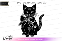 Black cat with bow Vector Clipart Product Image 1