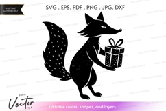 Cute fox holding a gift box - vector silhouette Product Image 1