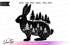 Vector silhouette of a rabbit with forest background Product Image 1