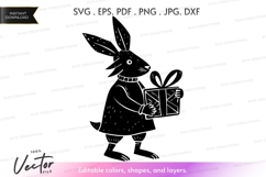 Vector silhouette of a rabbit holding a gift box Product Image 1