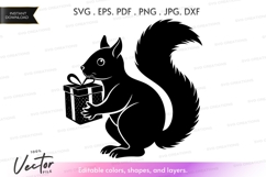 Squirrel holding a gift box vector silhouette Product Image 1