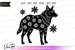 Wolf silhouette with snowflakes - vector silhouette Product Image 1
