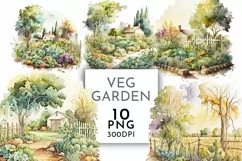 Vegetable Garden Scene | Watercolour Clipart PNG Product Image 1