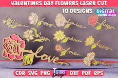 Valentine&#039;s Day Flowers Laser Cut Bundle | 3D Flower Word Product Image 1