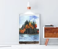 Watercolor autumn landscape clipart. Fall Sublimation PNG Product Image 5