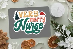 Very Merry Nurse Stickers SVG , Christmas SVG Design Product Image 3