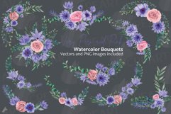 Watercolor Very Peri and Pink flower bouquet graphics art. Product Image 14