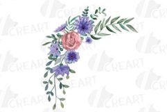 Watercolor Very Peri and Pink flower bouquet graphics art. Product Image 8
