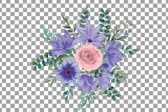 Watercolor Very Peri and Pink flower bouquet graphics art. Product Image 13