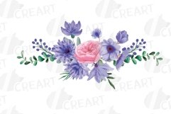 Watercolor Very Peri and Pink flower bouquet graphics art. Product Image 10
