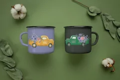 Watercolor Very Peri and Pink flower pickup truck graphics. Product Image 7