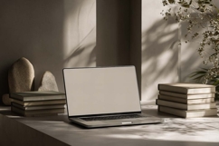 white laptop display on sofa in modern living room Product Image 1