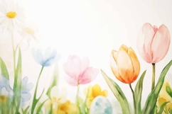 Spring Tulips Flowers watercolour backdrop Product Image 1