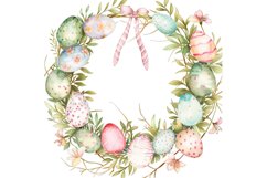 Easter wreath of pastel eggs and spring flowers clipart PNG Product Image 1