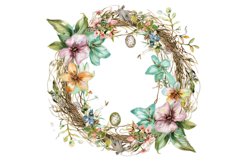 Watercolor Easter wreath of spring flowers clipart Product Image 1