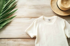 White T-shirt on a wooden background Product Image 1