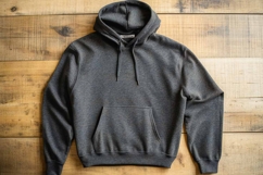 Gildan Black Hoodie Mockup on wood background Product Image 1